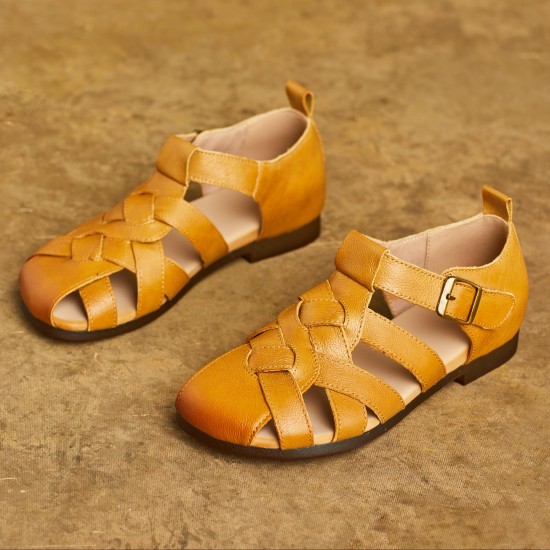 Women Handmade Leather Closed Toe Flat Comfort Buckle Fisherman Shoes Sandals Women Handmade Leather Closed Toe Flat Comfort Buckle Fisherman Shoes Sandals