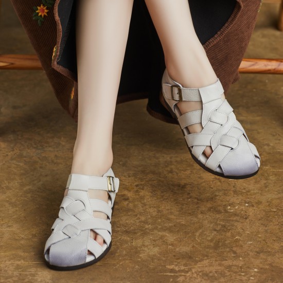Women Handmade Leather Closed Toe Flat Comfort Buckle Fisherman Shoes Sandals Women Handmade Leather Closed Toe Flat Comfort Buckle Fisherman Shoes Sandals