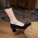 Women Suede Metal Buckle Pump Block Heel Pointed Toe Mid Heels Women Suede Metal Buckle Pump Block Heel Pointed Toe Mid Heels