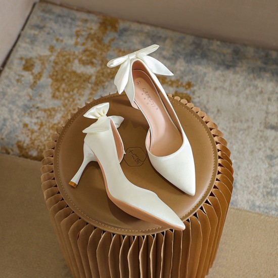 Women's Wedding Shoes Satin High Heel Point Toe Bowknot Prom Pump Women's Wedding Shoes Satin High Heel Point Toe Bowknot Prom Pump