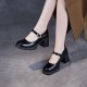 Women's Black Leather Chunky Heel Mary Jane Shoes Women's Black Leather Chunky Heel Mary Jane Shoes