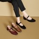 Women's Leather Mary Jane Flats Metal Gold-Tone Buckle Women's Leather Mary Jane Flats Metal Gold-Tone Buckle