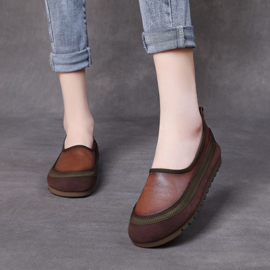 Handmade Colorblocking Cowhide Mori Style Loafers Flat Women's Shoes Handmade Colorblocking Cowhide Mori Style Loafers Flat Women's Shoes