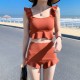 Swimwear Ruffles Solid Backless Korean Style Students High Waist Swimsuit Swimwear Ruffles Solid Backless Korean Style Students High Waist Swimsuit