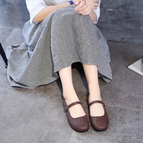 Comfortable Soft Leather Buckle Handmade Retro Flats Womens Shoes Comfortable Soft Leather Buckle Handmade Retro Flats Womens Shoes