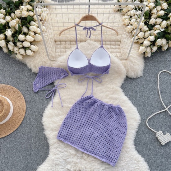 Cute Knitted Short Skirt Swimwear 3pcs for women Cute Knitted Short Skirt Swimwear 3pcs for women