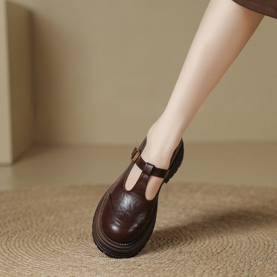 T-Buckle Platform Leather Comfortable Low Heel Women's Shoes T-Buckle Platform Leather Comfortable Low Heel Women's Shoes