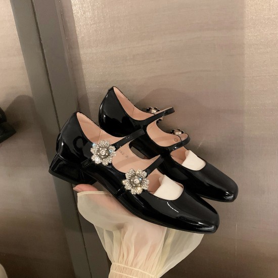 Women's Patent Leather Rhinestone Flower Buckle Mary Janes Shoes Women's Patent Leather Rhinestone Flower Buckle Mary Janes Shoes