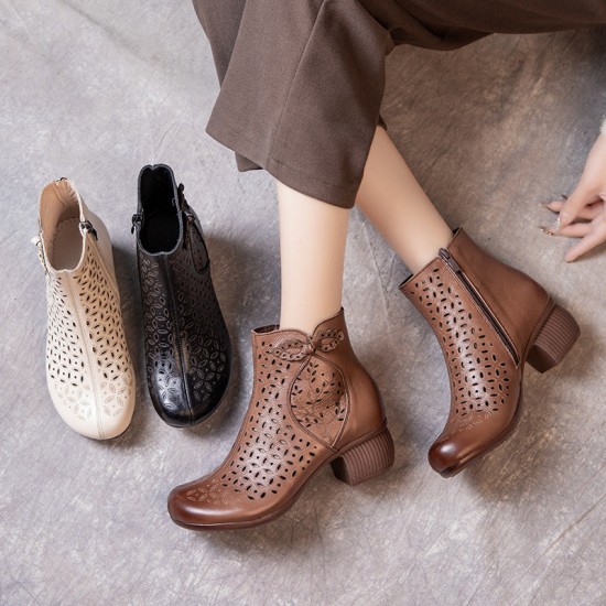 Womens Handmade Leather Hollow Out Summer Sandals Boots Womens Handmade Leather Hollow Out Summer Sandals Boots