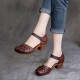Ethnic style Retro Cowhide Braided Hollow Thick Heel Sandals Ethnic style Retro Cowhide Braided Hollow Thick Heel Sandals