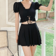 Two-piece Swimsuit Ruffled Black Top and Skirt Set Bathing Suit Lace-up Swimwear Two-piece Swimsuit Ruffled Black Top and Skirt Set Bathing Suit Lace-up Swimwear