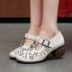 Genuine Leather Carved Hollow Square Heel Retro Women's Shoes Genuine Leather Carved Hollow Square Heel Retro Women's Shoes