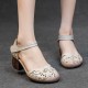 Women's Head Cowhide Chunky Heel Retro Hollow Out Printed Sandals Women's Head Cowhide Chunky Heel Retro Hollow Out Printed Sandals