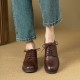 Handmade British style Round Toe Lace Up Leather Chunky Heeled Loafers Handmade British style Round Toe Lace Up Leather Chunky Heeled Loafers