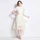 Short Sleeve Round Neck Slimming Mid Length A-line Hollow Lace Dress Short Sleeve Round Neck Slimming Mid Length A-line Hollow Lace Dress