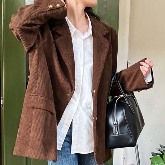 Women's Suits Retro Metal Buckle Corduroy Suit Jacket Blazer Women's Suits Retro Metal Buckle Corduroy Suit Jacket Blazer