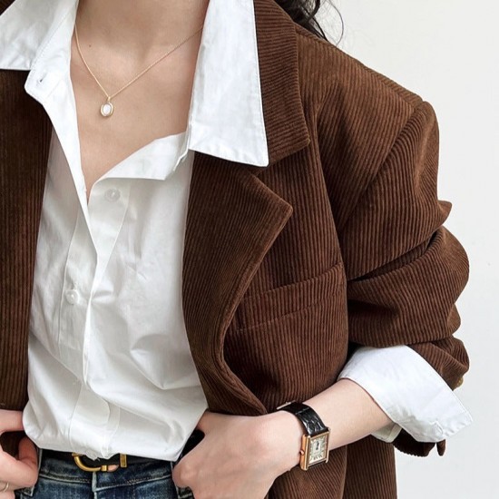 Women's Suits Retro Metal Buckle Corduroy Suit Jacket Blazer Women's Suits Retro Metal Buckle Corduroy Suit Jacket Blazer