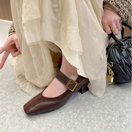 Womens Square Toe Patchwork Chic Mid Heel Wide Strap Buckle Mary Jane Shoes Womens Square Toe Patchwork Chic Mid Heel Wide Strap Buckle Mary Jane Shoes