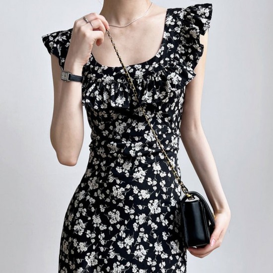 Square Neck Ruffle Floral Dress Hepburn Style Maxi Dresses Square Neck Ruffle Floral Dress Hepburn Style Maxi Dresses