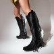 Womens Zipper Pattern Fringe Western Cowboy Boots Womens Zipper Pattern Fringe Western Cowboy Boots