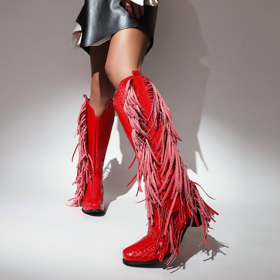 Womens Zipper Pattern Fringe Western Cowboy Boots Womens Zipper Pattern Fringe Western Cowboy Boots