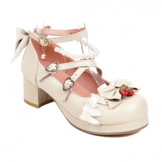 Cute Pearl Bow Lace Lolita Japanese Mary Jane Shoes Cute Pearl Bow Lace Lolita Japanese Mary Jane Shoes
