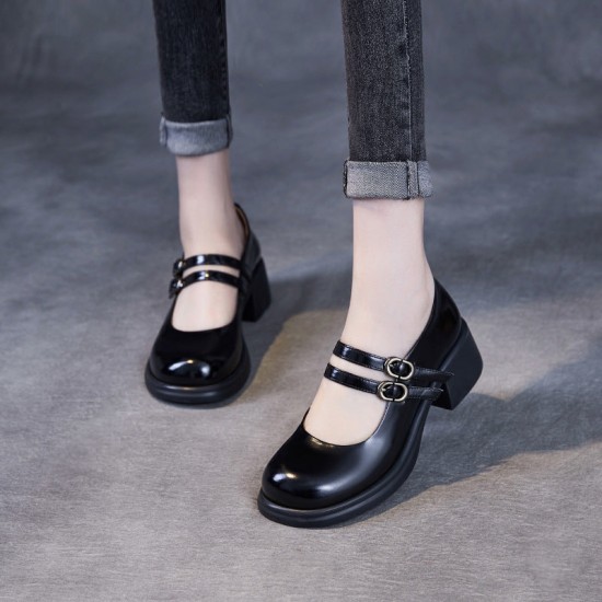 Double Buckle Leather Square Heel Mary Jane Women's Shoes Double Buckle Leather Square Heel Mary Jane Women's Shoes