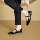 Women's Leather Mary Jane Flats Metal Gold-Tone Buckle Women's Leather Mary Jane Flats Metal Gold-Tone Buckle