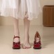 Patent leather Rhinestone Bow Decoration Square Toe Chunky Heel Women's Shoes Patent leather Rhinestone Bow Decoration Square Toe Chunky Heel Women's Shoes