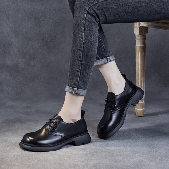Retro Handmade Genuine Leather Women's Lace-up Loafers Retro Handmade Genuine Leather Women's Lace-up Loafers