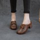 Women's Leather Bowknot Hollow Out Mid Heel Block Mule Shoes Women's Leather Bowknot Hollow Out Mid Heel Block Mule Shoes