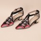 Women's T-strap Retro Pointed Toe Genuine Leather Embroidery Sandal Pumps Women's T-strap Retro Pointed Toe Genuine Leather Embroidery Sandal Pumps