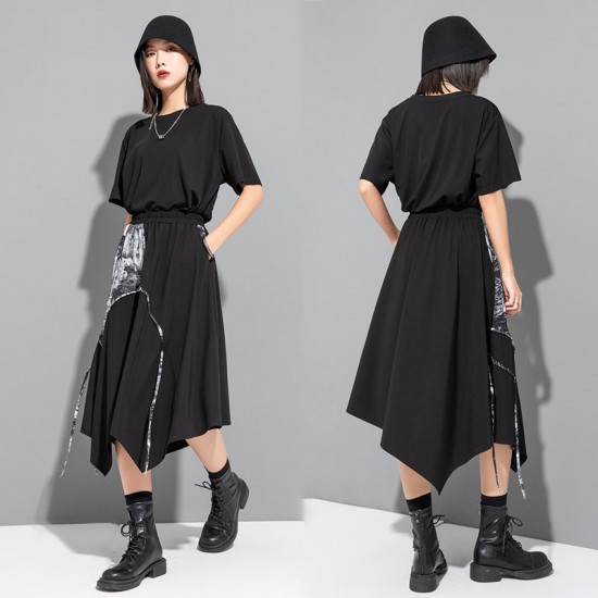 Ink Print Patchwork Irregular Mid-Length A-Line Skirt Ink Print Patchwork Irregular Mid-Length A-Line Skirt