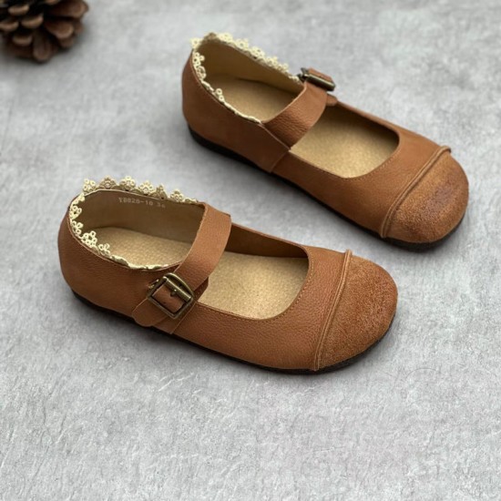 Womens Lace Patchwork Leather Soft Mori Style Buckle Flats Mary Jane Shoes Womens Lace Patchwork Leather Soft Mori Style Buckle Flats Mary Jane Shoes