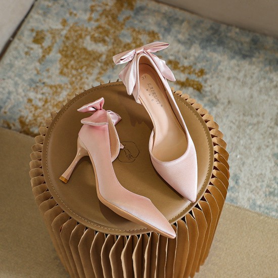 Women's Wedding Shoes Satin High Heel Point Toe Bowknot Prom Pump Women's Wedding Shoes Satin High Heel Point Toe Bowknot Prom Pump