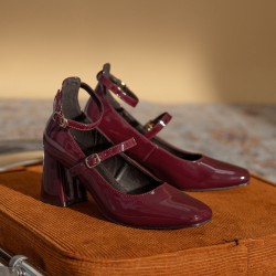 Aesthetic Patent Leather High Heel Square Toe Chunky Heel Women's Shoes
