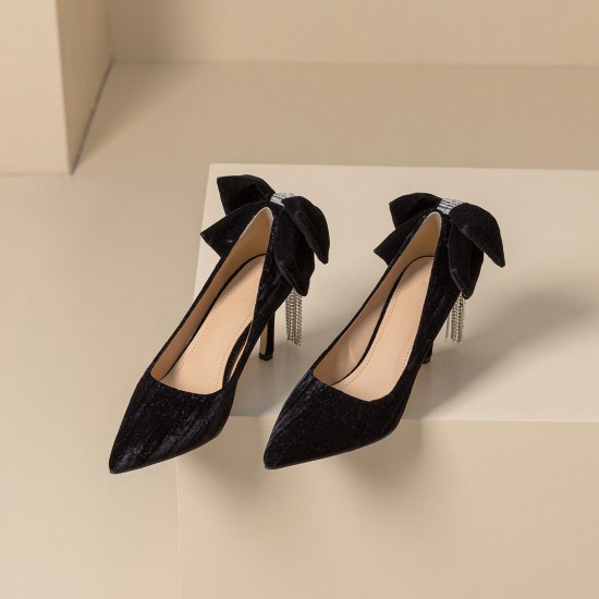 Women's Thin High Heel Bow Rhinestone Tassel Prom Party Pumps Women's Thin High Heel Bow Rhinestone Tassel Prom Party Pumps