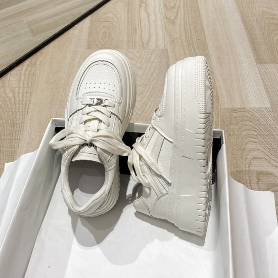 Women's Leather Thick Sole White Lace Up Casual Tennis Shoes Women's Leather Thick Sole White Lace Up Casual Tennis Shoes
