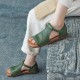 Summer Cowhide Handmade Velcro Open Toe Sandals Flat Shoes Summer Cowhide Handmade Velcro Open Toe Sandals Flat Shoes