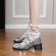 Cute Sequins Square Heel Bow Embellished Mary Jane Women's Shoes Cute Sequins Square Heel Bow Embellished Mary Jane Women's Shoes