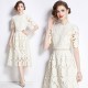 Short Sleeve Round Neck Slimming Mid Length A-line Hollow Lace Dress Short Sleeve Round Neck Slimming Mid Length A-line Hollow Lace Dress