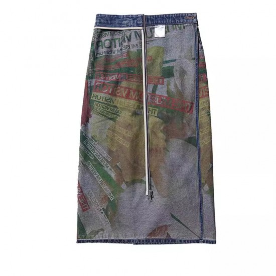 Artistic Reversible Slit Printed Y2K Denim Skirt Artistic Reversible Slit Printed Y2K Denim Skirt