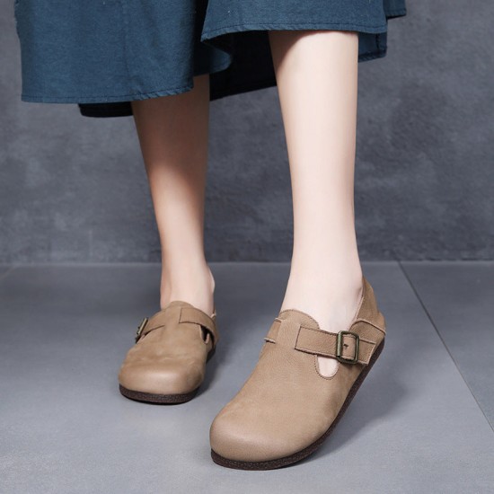 Women Retro Flat Buckle Slip On Shoes Women Retro Flat Buckle Slip On Shoes