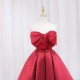 Big Bow Pleated Satin Homecoming Dress With Off Shoulder Big Bow Pleated Satin Homecoming Dress With Off Shoulder