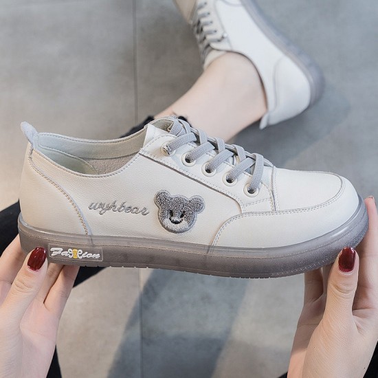 Womens Cute Bear Lace-up Leather Sneakers Womens Cute Bear Lace-up Leather Sneakers