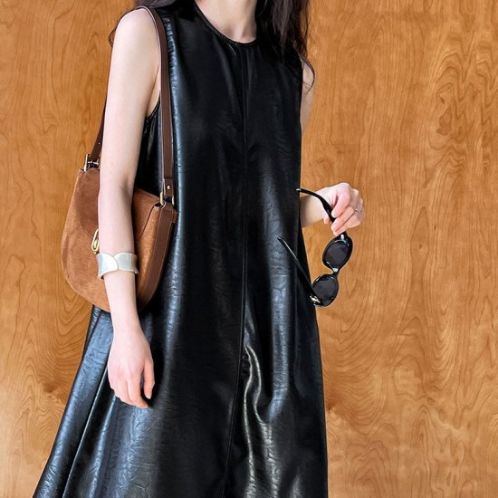 Womens Drape A-line Sleeveless PU Long Dress Womens Drape A-line Sleeveless PU Long Dress