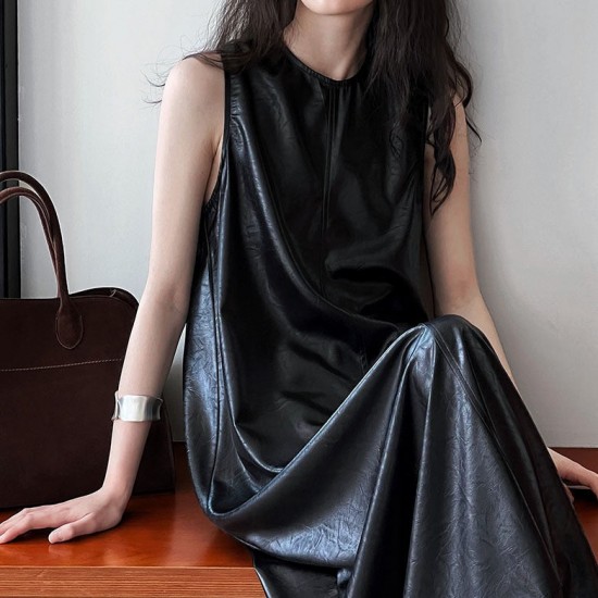 Womens Drape A-line Sleeveless PU Long Dress Womens Drape A-line Sleeveless PU Long Dress