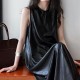 Womens Drape A-line Sleeveless PU Long Dress Womens Drape A-line Sleeveless PU Long Dress