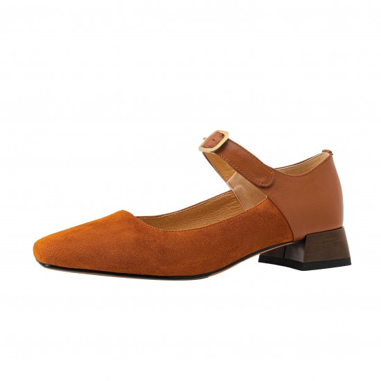 Caramel French Chunky Heel Mary Jane Handmade Leather Women's Shoes Caramel French Chunky Heel Mary Jane Handmade Leather Women's Shoes