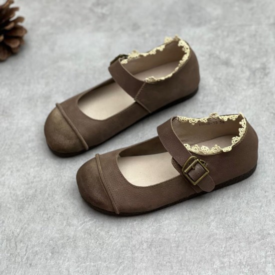 Womens Lace Patchwork Leather Soft Mori Style Buckle Flats Mary Jane Shoes Womens Lace Patchwork Leather Soft Mori Style Buckle Flats Mary Jane Shoes